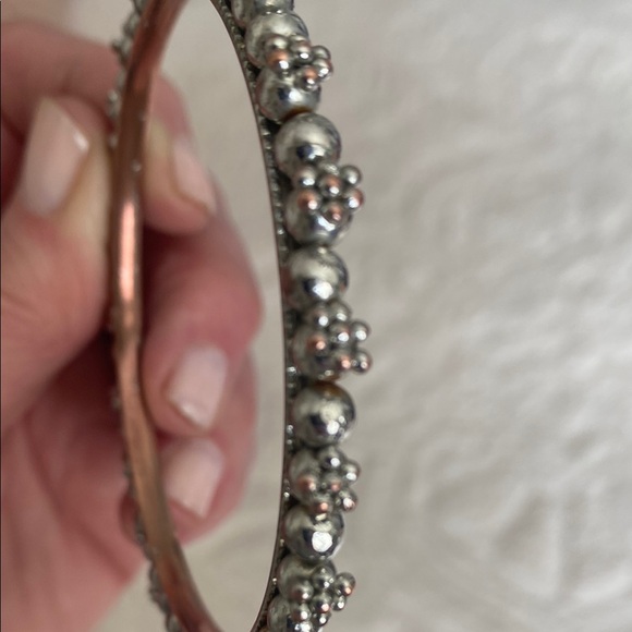 Silver Floral Like Beaded Metal Bangle - Picture 7 of 9